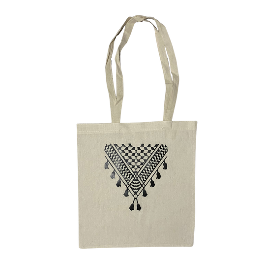Cream Palestine Tote Bag Keffiyeh Design